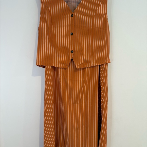 NWT XXL Striped Pumpkin Spice Orange Vest Maxi Skirt Set Plus Size Fall Fashion - Picture 6 of 16
